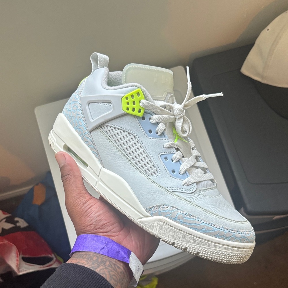Jordan Light Blue and Neon Green Sneakers